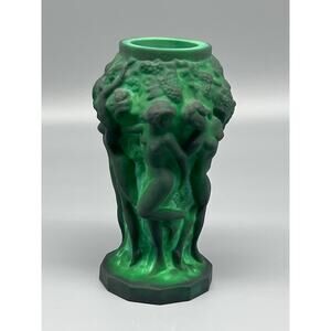 Antique Art Deco Hand Made BOHEMIA Malachite Green Nude Vase Czech Art Glass